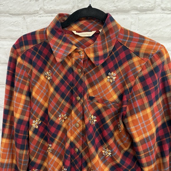 Soft Surroundings Rhinestone Embroidered Fall Orange Button Up Tunic Size Small - Picture 3 of 13